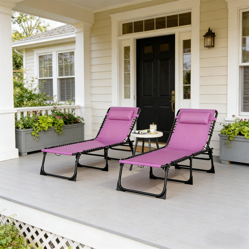 2 Folding Chaise Lounge Pool Chairs