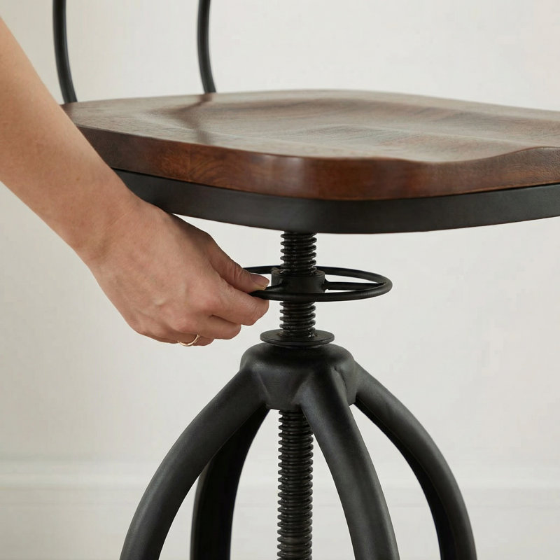 Modern Brown 18.5" x 16.25" x 38.25" Adjustable Swivel Barstool with Curved Back, Black/Chestnut