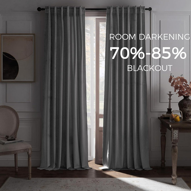 Aikens Blackout Rod Pocket and Back Tab Curtain Panel, Gray White, 52" W x 96" L