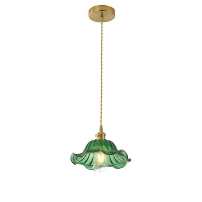1-Light E26 Base Brass and Glass Dome Pendant Light, Adjustable Height, Dimmable, ETL Listed
