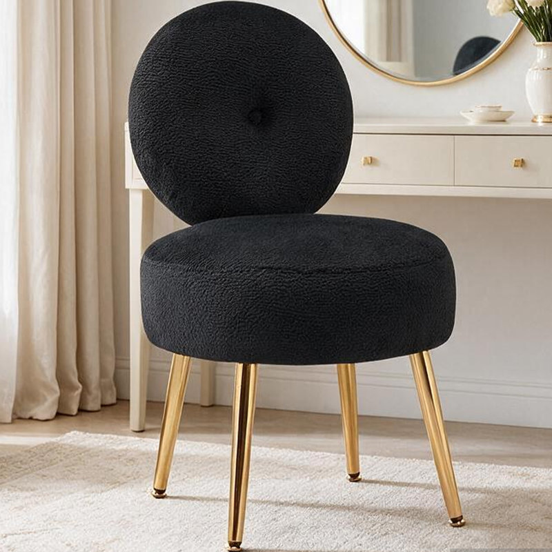 Chaise de coiffeuse avec tabouret d'appoint Noehly, Black Milk Fleece