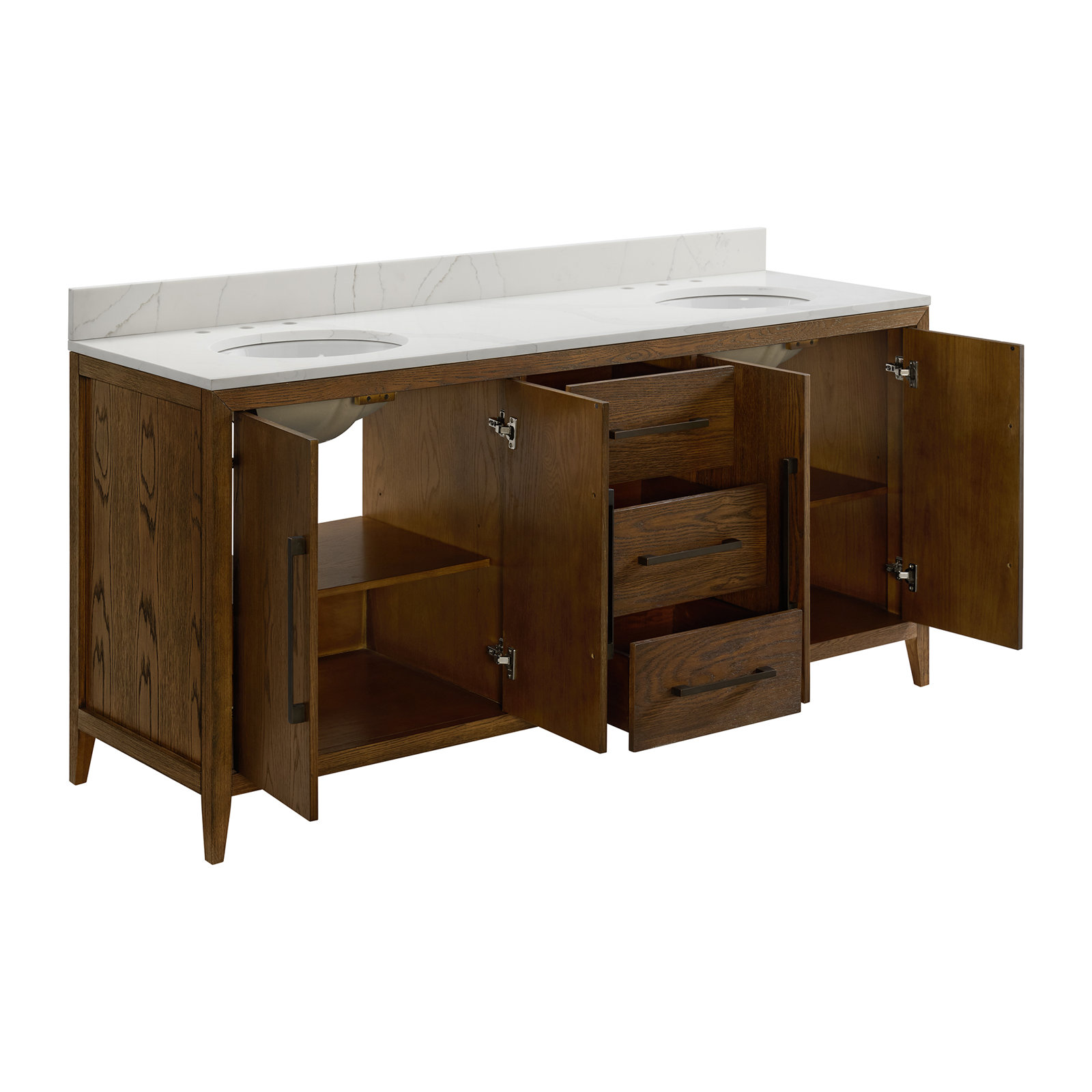Alsup 72" Oak Double Bathroom Vanity, Enhanced Brown Oak