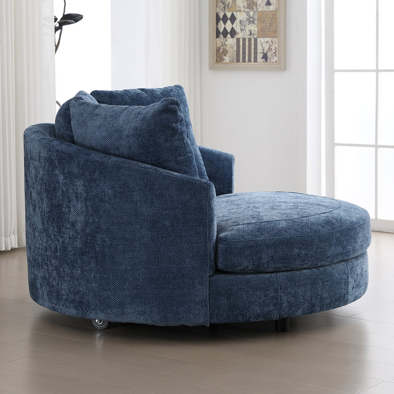 59.8" W Oversized Barrel Chair,Chenille Sofa Chair  With 5 Pillows, Blue