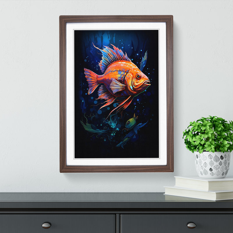 Fish Digital - Framed Print, 64cm H x 46cm W, Walnut Framed