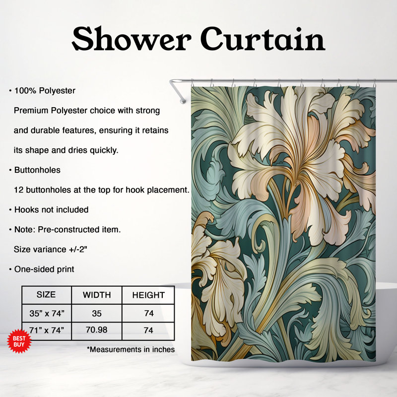 Classic Art Nouveau - 1 Piece Standard Shower Curtain, 74"H x 71"W