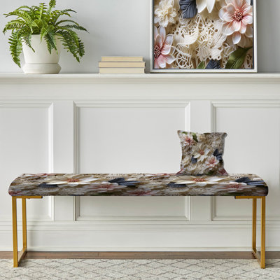 Banc floral rembourré or