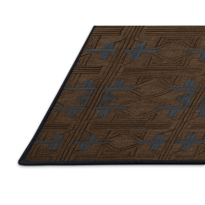 Machine Washable Trellis Brown Area Rug, Round 4'