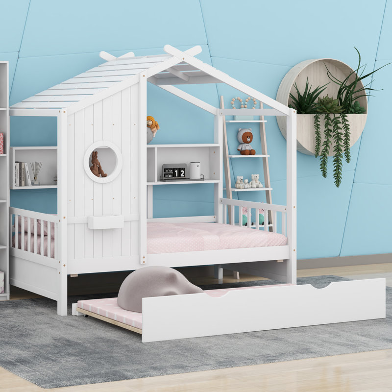 Lit maison en bois, Lit simple, Blanc