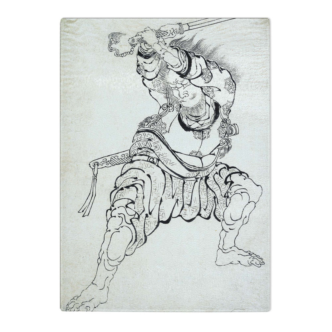 Tempered Glass Sketch of a Warrior by Katsushika Hokusai Chopping Board
