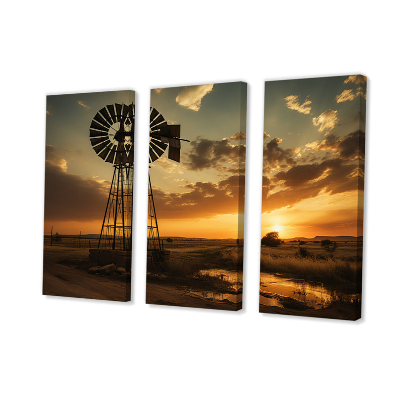 " Texas Rustic Windmills " 3 - Pieces, 32" H x 48" W x 1" D