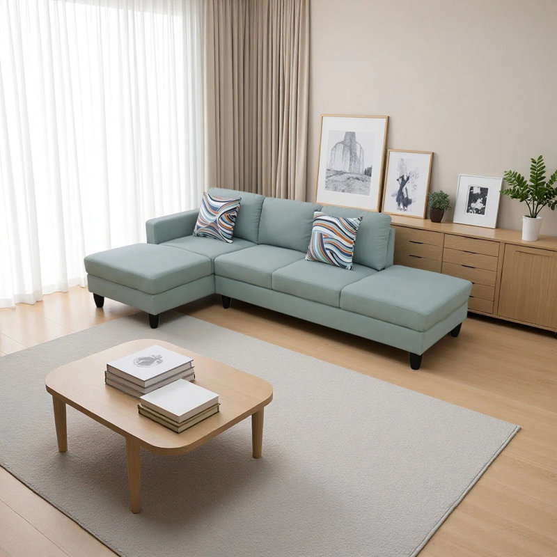 2-Piece Calico Sectional Sofa, Pale Green Fabric