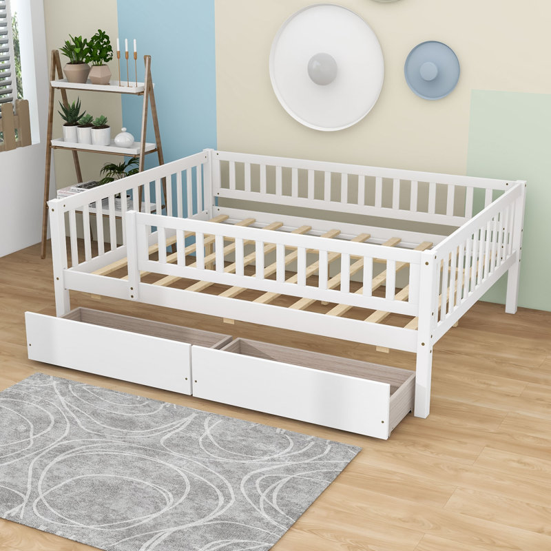 Wooden Daybed with Underbed Storage Drawers, White, Full / Double