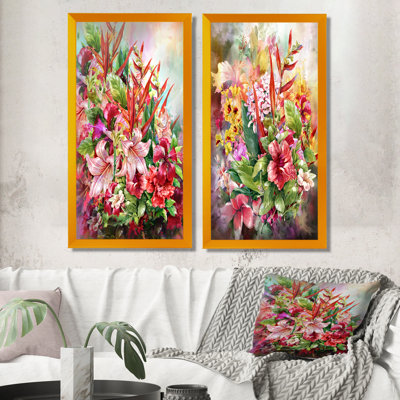 Ensemble de 2 peintures sur toile rétro multicolores printanières