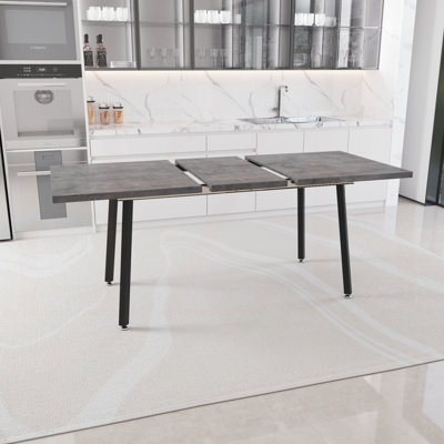 Expandable Modern Kitchen Dining Table, Rectangular MDF Dining Table for 4 to 6 People, Medieval Industrial Style with Black Metal Legs, for Home and