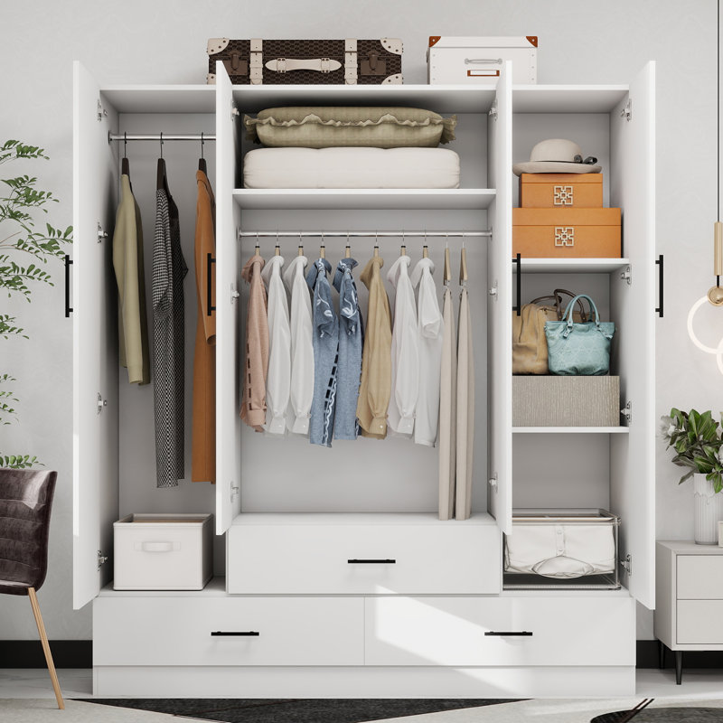 Armoire en bois massif avec 3 tiroirs, Blanc