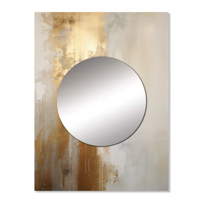 Almeer Minimal Gold And Beige Abstract River IV - Northern Lights Large Wall Mirror, Traditional Decorative Mirror, Printed Metal Art