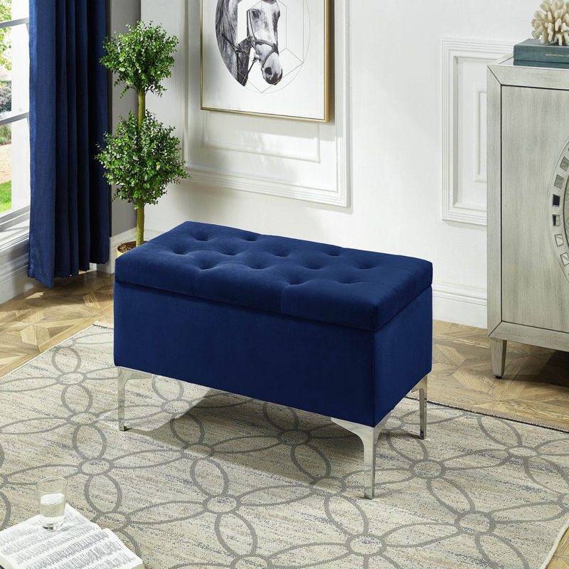 Banc de rangement à couvercle rabattable rembourré, Bleu