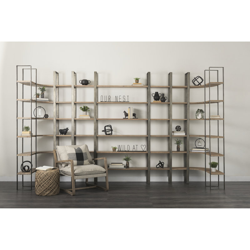 Tauton II 90" Bookcase, Antique Nickel/Medium Brown