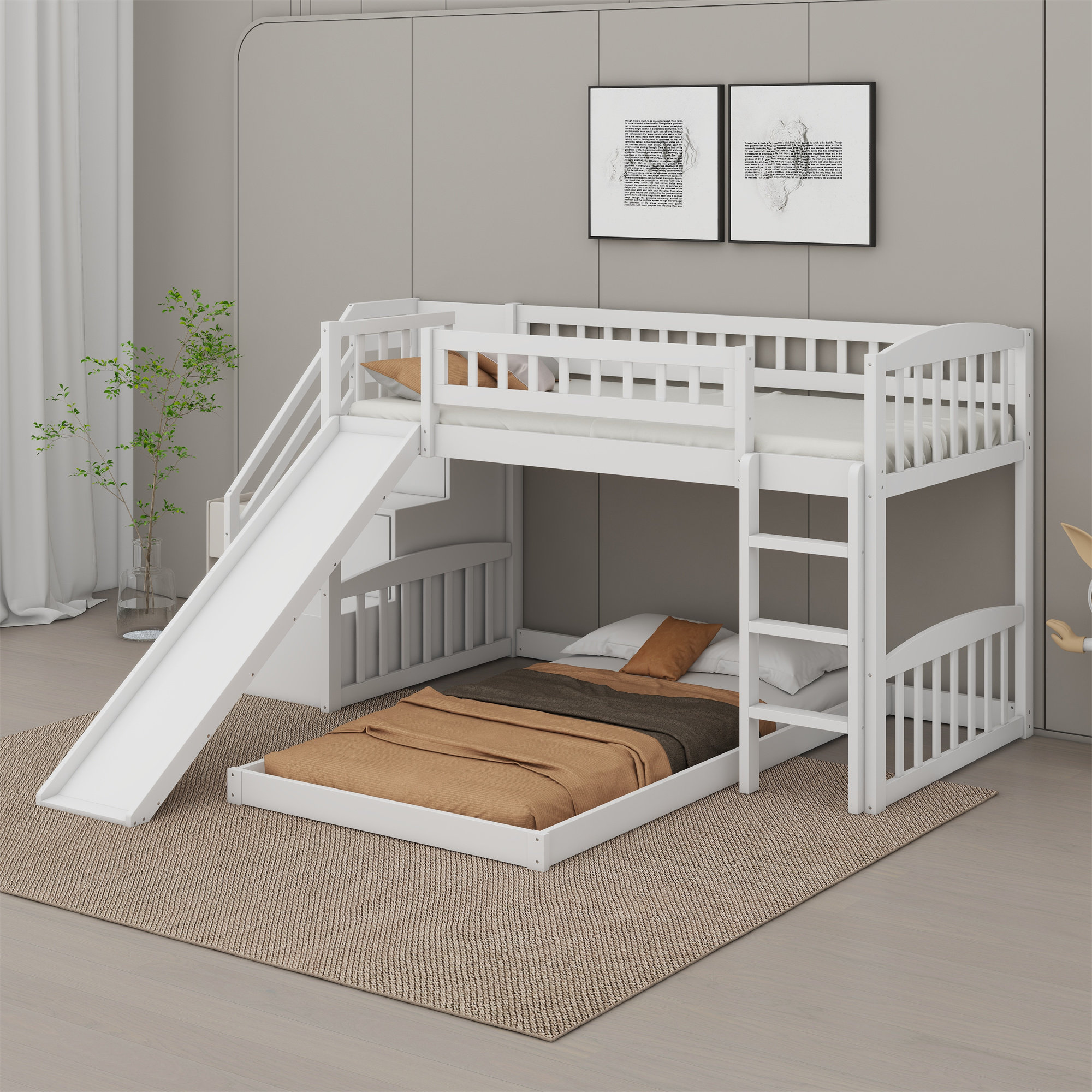 Harriet Bee Stairway Twin Over Twin Bunk Bed With Two Drawers And Slide ...