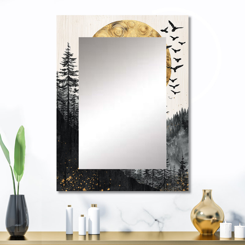 Gothic Crow Under A Golden Moon III - Crow Decorative Mirror, Modern Wall Mirror, Printed Metal Art, 32" x 24"
