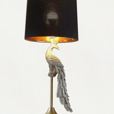 29" In Modern Elegance Golden Peacock On A Pedestal Polyresin Table Lamp