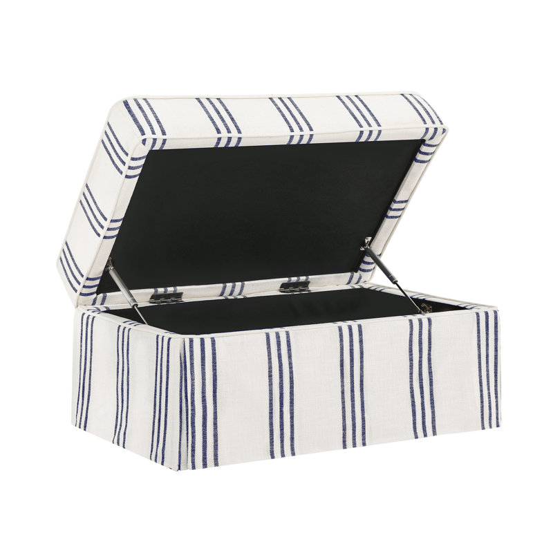 30.3'' W Skirted Upholstered Storage Ottoman, Navy Striped