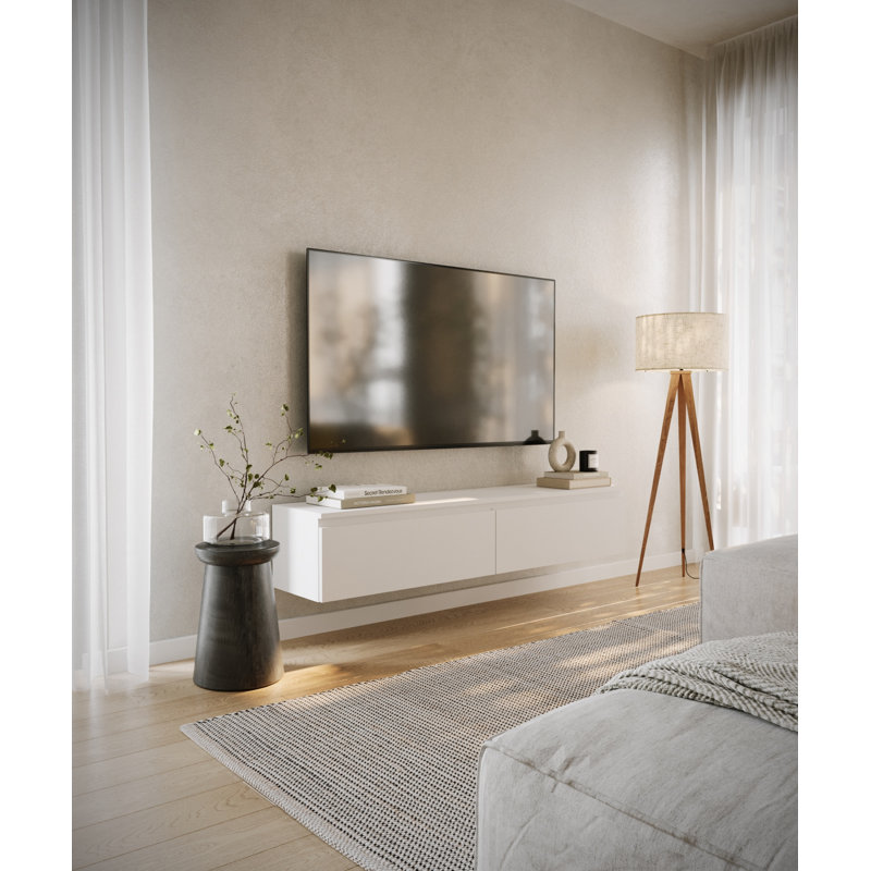 Syvanna Wall-Mounted TV Cabinet, 28.4cm H x 150cm L x 31.8cm W, White