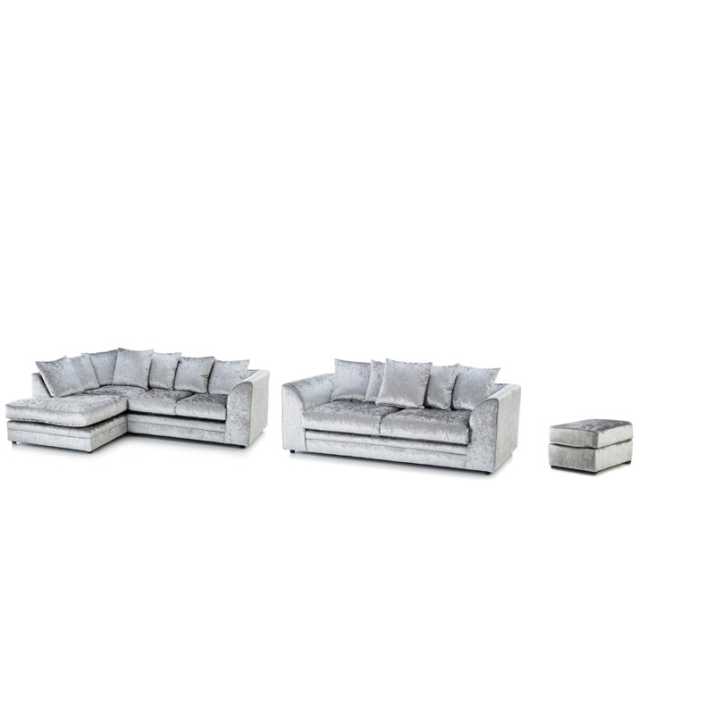 Romelia 3 - Piece Velvet Living Room Set, Silver, Left Hand
