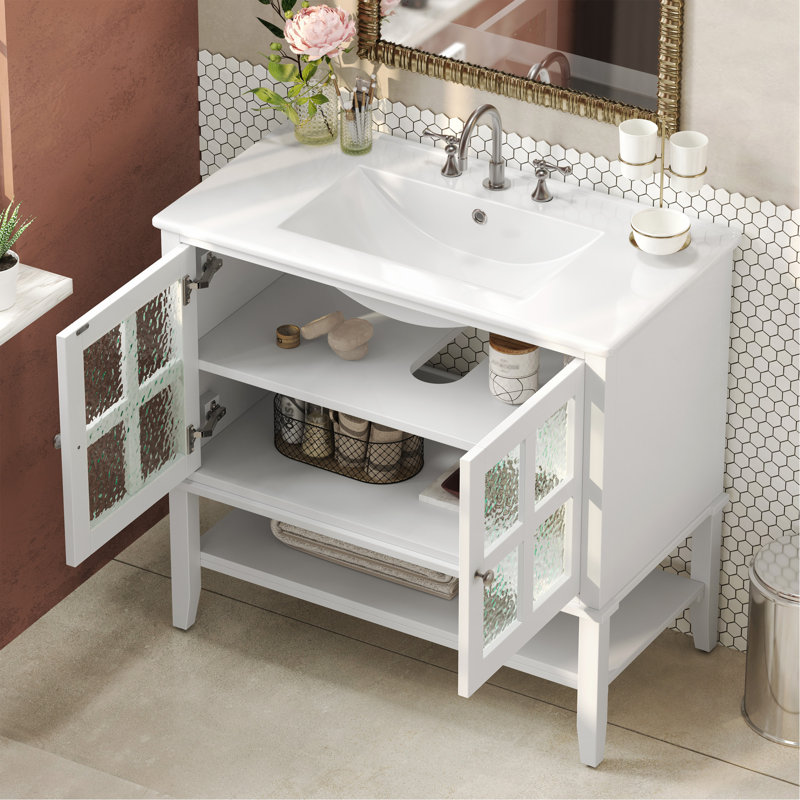 Meuble-lavabo 36 po avec lavabo en céramique, Blanc