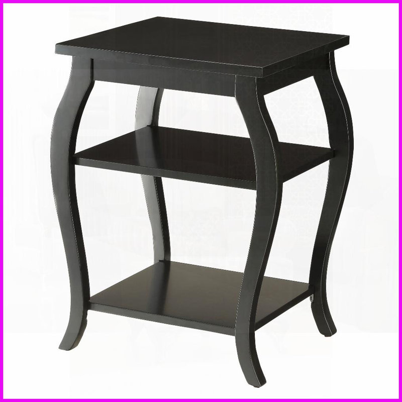 Table basse noire en bois massif avec pieds en cabriole - 2 tablettes pour le rangement dans le salon Élégance intemporelle