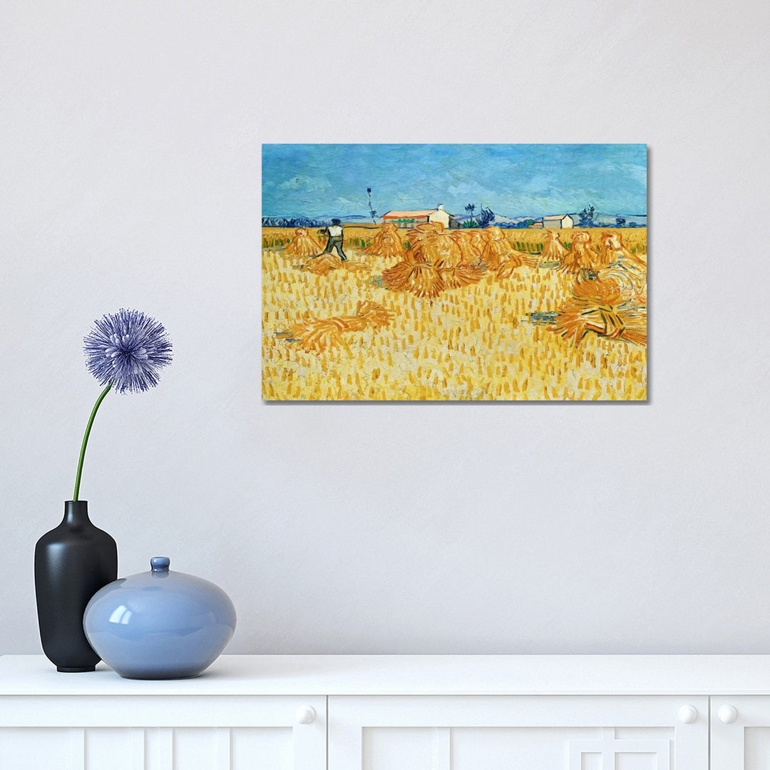 Harvest In Provence by Vincent Van Gogh - Wrapped Canvas Painting