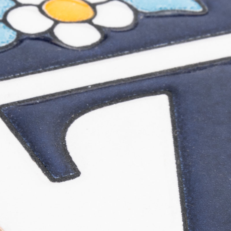 Sevillano 2.13" x 4.38" Ceramic Floral Address Letter Wall Tile in White/Blue
