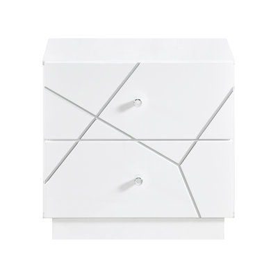 Glamorous White Finish 2-Drawers Nightstand Geometric Design Accents Bedroom Furniture 1pc
