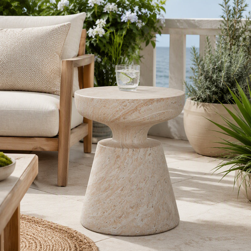 Lightweight Concrete Side Table with Pedestal Base and Half-Sphere Tabletop