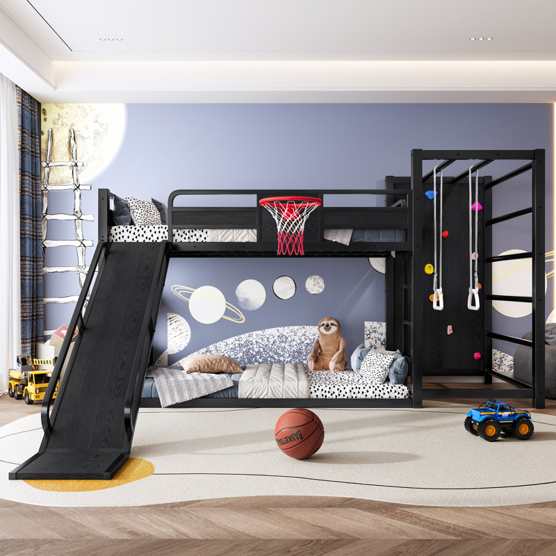 Calix Loft Bed With Basketball Hoop, Climbing Wall, And Metal Frame, Twin