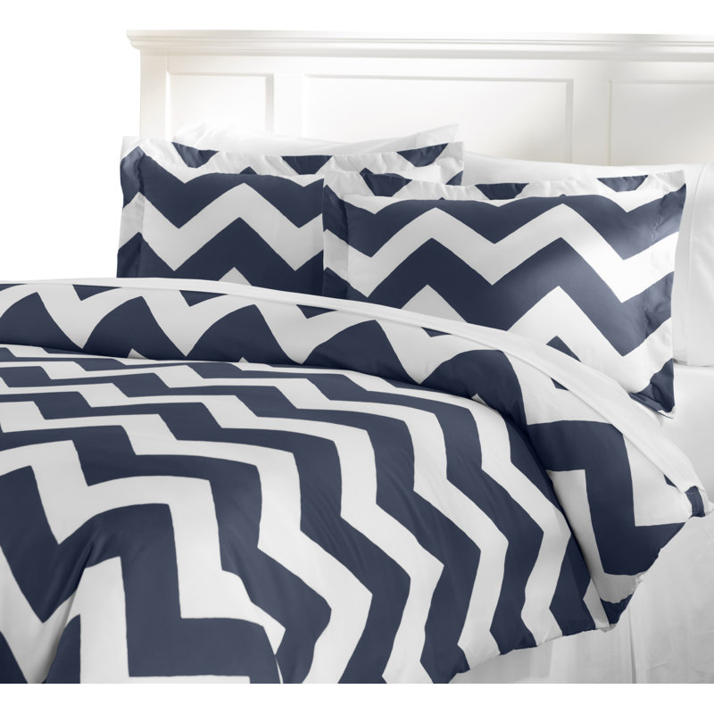 Ensemble de housse de couette en duvet synthétique Basics, Blanc/bleu marine, Double / grand