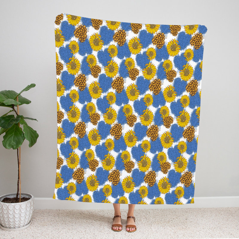 Throw Blanket, 51" W x 60" L, Floral/Abstract, Blue/Yellow/Brown