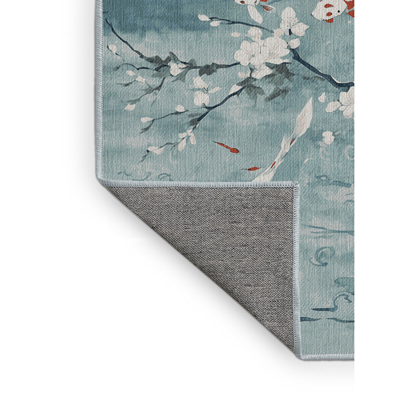 Machine Washable Blue Area Rug, Runner 2' x 4'