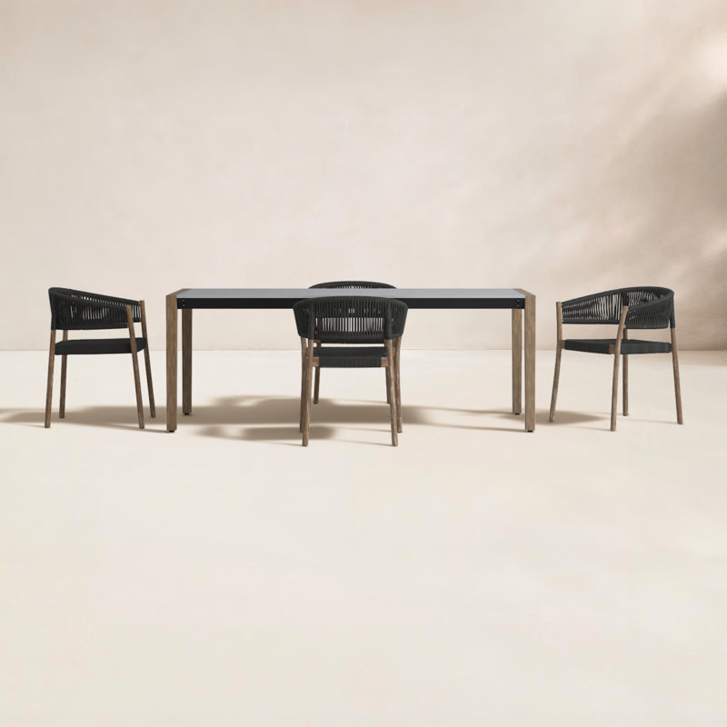 Izola 5 Piece Eucalyptus & Rope Outdoor Dining Set , Dark Brown/Black