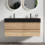Meuble-lavabo de 48 pouces avec lavabo noir et tiroirs en chêne brut, fixation murale de style Mid-Century moderne, laque double de grade E0, système, panneaux de style E1, drainage en U, finition laquée