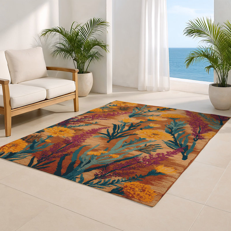 Tapis d'intérieur et d'extérieur brun Botanical, Rectangulaire 8 pi x 10 pi