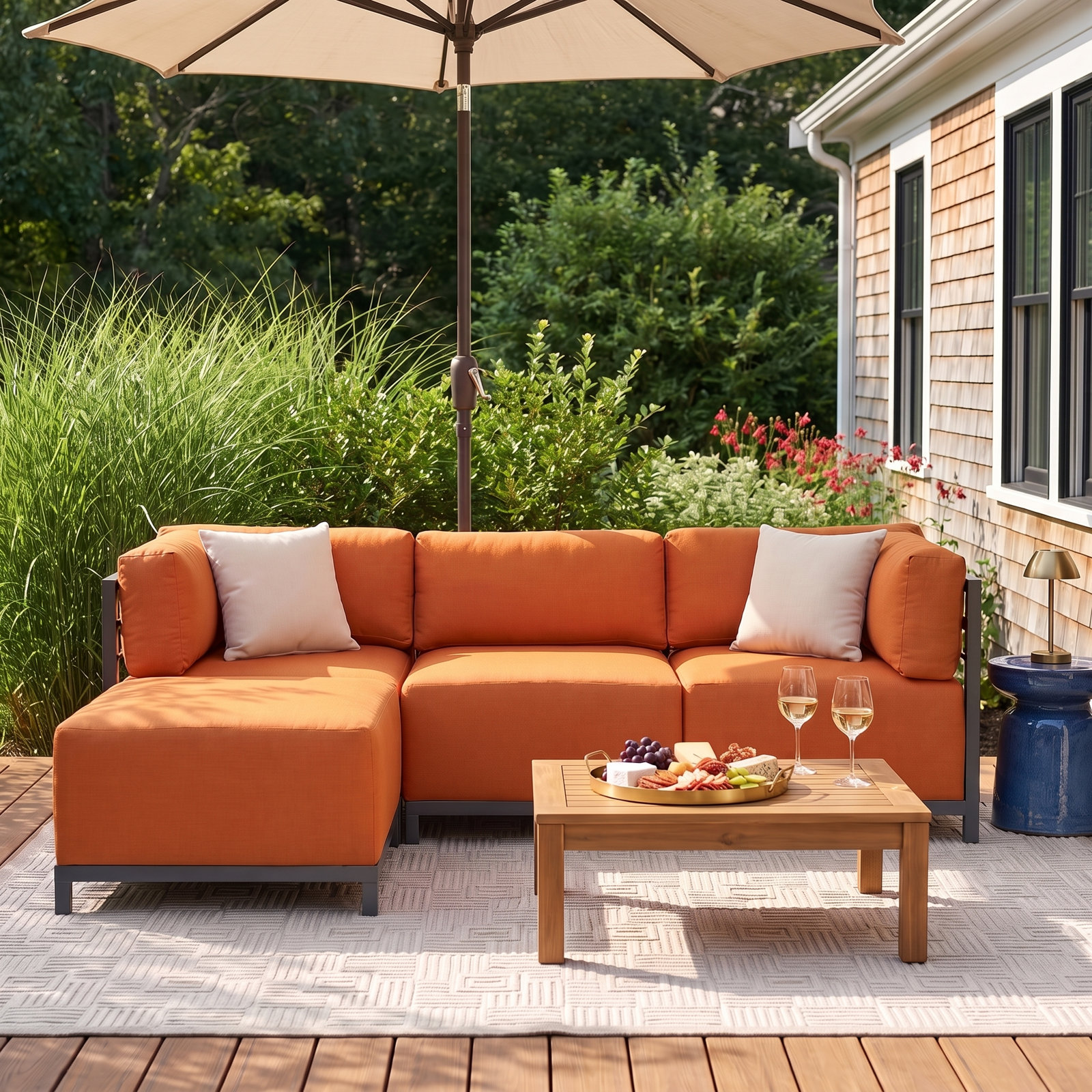 Olen 96" Sunbrella® Patio Sectional, Titanium, Moss Sunbrella