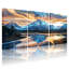 Ensemble de 3 tableaux sur toile représentant un coucher de soleil sur un paysage de montagne-618835182