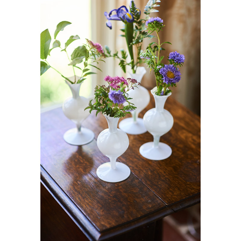 Pristine White Glass Bud Vase, 7.25" Tall