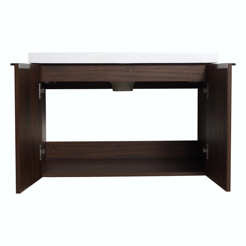 Meuble-lavabo double 71,10 po avec plateau en bois manufacturé Edna, Brun