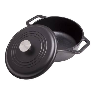 BBQ by MasterPRO - 14 inch, 8 qt Pre Seasoned Cast Iron Family Pot with Vented Glass Lid, 14 Inches, 8 Quarts, Black