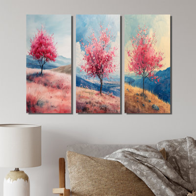 Fleur de cerisier rose bleu, prairie de rêve I - Collection d'impressions sur toile traditionnelles