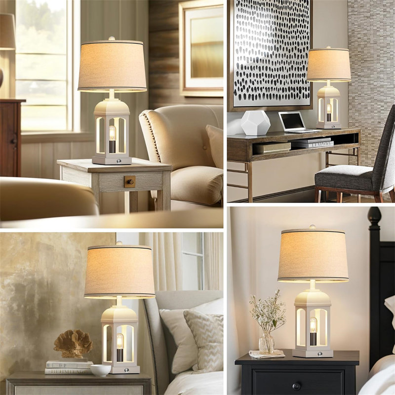 Lampe de table pour le salon, ensemble de 2 lampes de ferme avec USB A + C et veilleuse, lampes de chevet rustiques de 26 po avec lampe de table de chevet à intensité variable à 3 voies pour la chambre à coucher