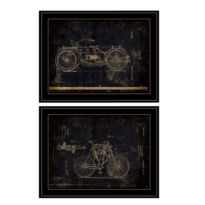 «Motor Bike Brevet I & II», ensemble de 2 vignettes encadrées pour la décoration murale par Cloverfield & Co