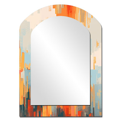 Orange Beige Shattered Realities - Orange Modern Arch Wall Mirror